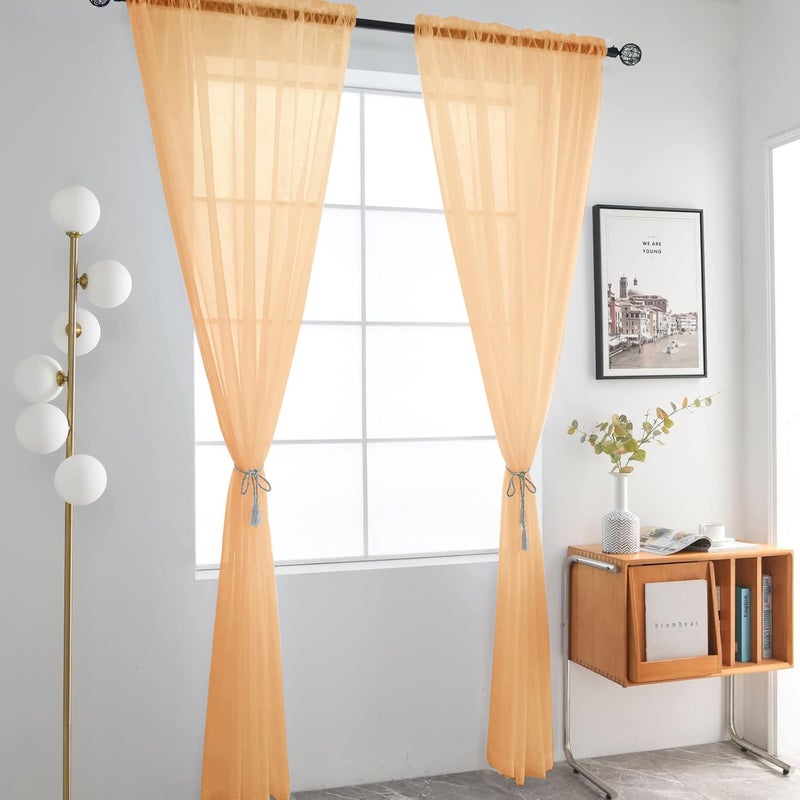 SpaceDresser Sheer Voile Window Treatment Rod Pocket Curtain Panels for Kitchen Bedroom Living Room Drapes Sunlight Filtering Privacy Semi Home Decor Assorted Colors Sizes (Beige, 52 W x 90 L) - Image 2